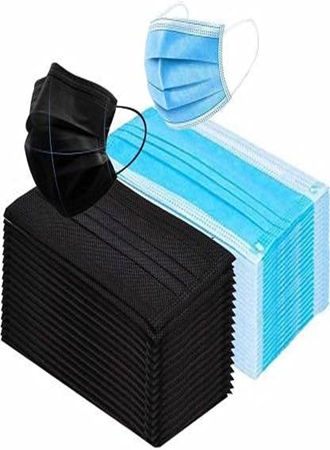 WELLSTAR 3 PLY Disposable Mask,Export Quality Non Woven Breathable Mask With Comfortabel Earloop & Nose Pin 100 Blue And 100 Black Colour Pack of 200 - Image 1